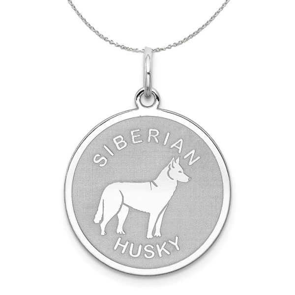 Sterling Silver Laser Etched Siberian Husky Dog 19mm Necklace