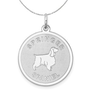 Sterling Silver Laser Etched Springer Spaniel Dog 19mm Necklace