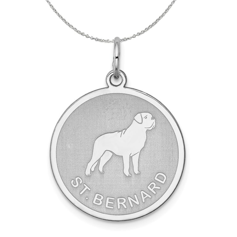 Sterling Silver Laser Etched St. Bernard Dog 19mm Necklace