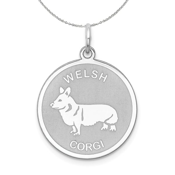 Sterling Silver Laser Etched Welsh Corgi Dog 19mm Necklace