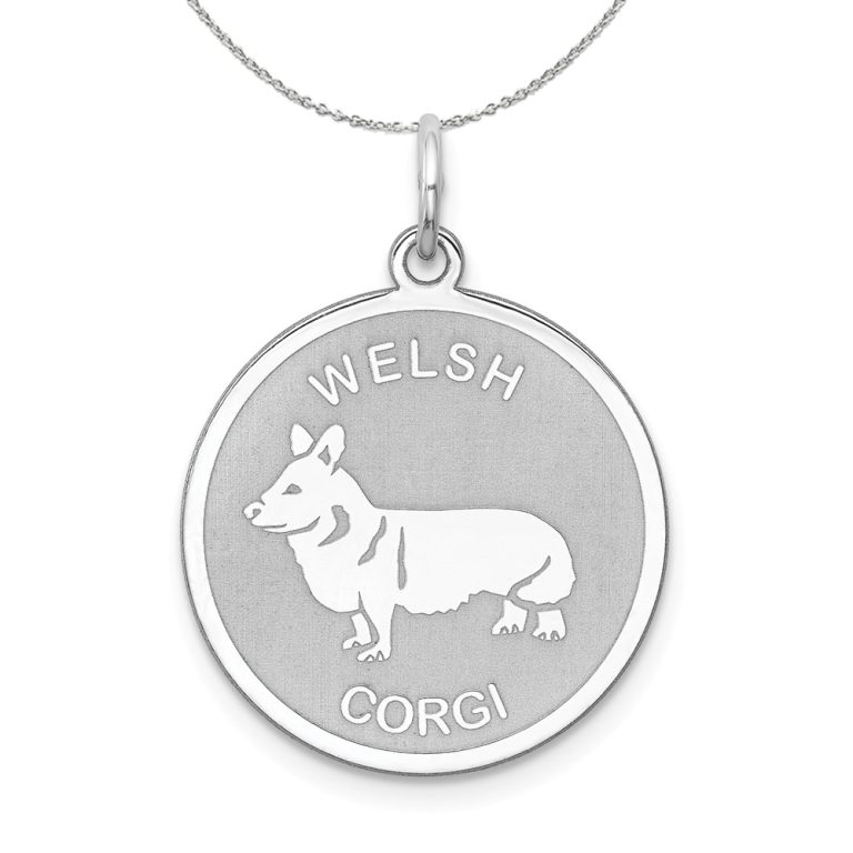 Sterling Silver Laser Etched Welsh Corgi Dog 19mm Necklace