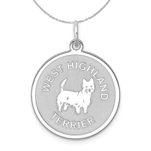 Sterling Silver Laser Etched West Highland Terrier 19mm Necklace