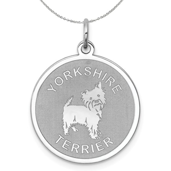 Sterling Silver Laser Etched Yorkshire Terrier Dog 19mm Necklace