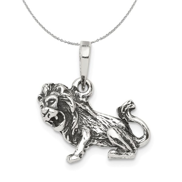 Sterling Silver Leo the Lion Zodiac 3D Antiqued Necklace