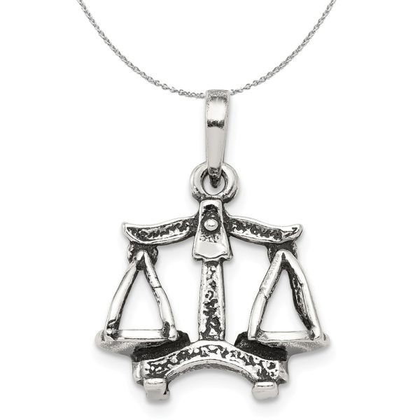 Sterling Silver Libra the Scale Zodiac 3D Antiqued Necklace