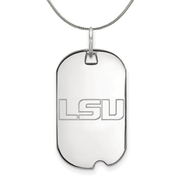 Sterling Silver Louisiana State Dog Tag Pendant Necklace