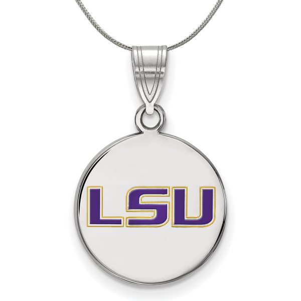 Sterling Silver Louisiana State Medium Enamel Disc Necklace