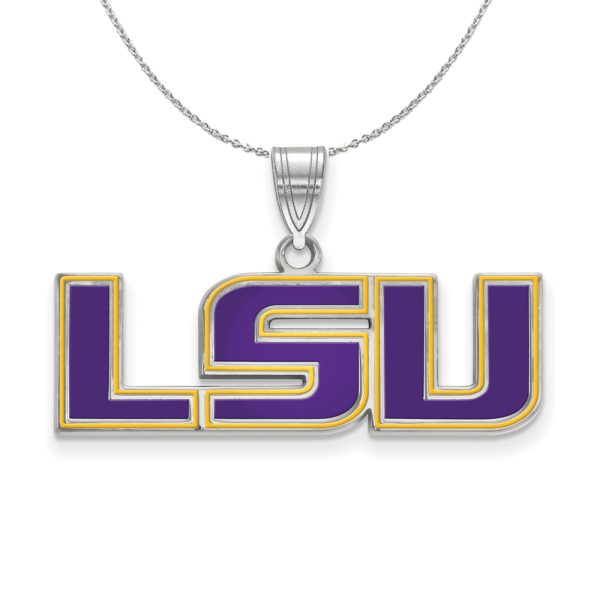 Sterling Silver Louisiana State Medium Enamel Pendant Necklace