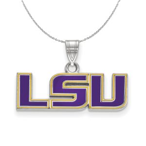 Sterling Silver Louisiana State Small Enamel 'LSU' Necklace