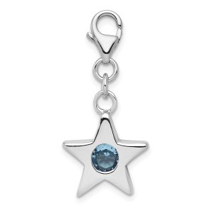 Sterling Silver March CZ Birthstone 13mm Star Clip-on Charm