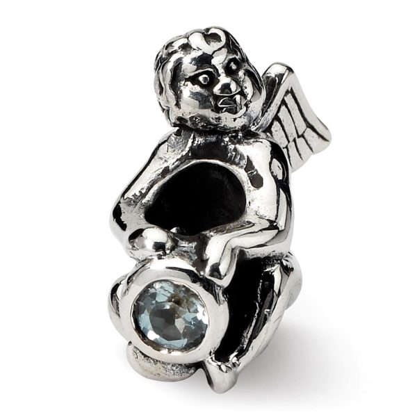 Sterling Silver March CZ Birthstone, Angel Bead Charm