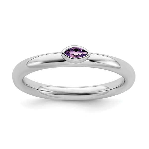 Sterling Silver Marquise Amethyst Solitaire Stackable Ring, Size 10