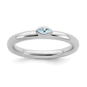 Sterling Silver Marquise Aquamarine Solitaire Stackable Ring, Size 8