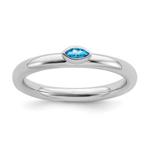 Sterling Silver Marquise Blue Topaz Solitaire Stackable Ring, Size 8