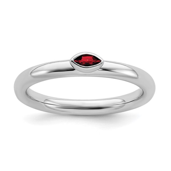 Sterling Silver Marquise Garnet Solitaire Stackable Ring, Size 9