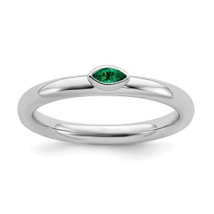 Sterling Silver Marquise Lab Created Emerald Stackable Ring, Size 5