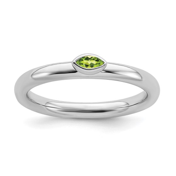 Sterling Silver Marquise Peridot Solitaire Stackable Ring, Size 6