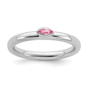 Sterling Silver Marquise Tourmaline Solitaire Stackable Ring, Size 9