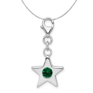 Sterling Silver May CZ Birthstone 13mm Star Clip-on Charm Necklace