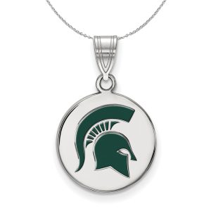 Sterling Silver Michigan State Medium Enamel Disc Necklace