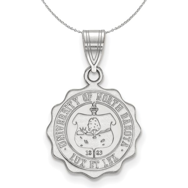 Sterling Silver North Dakota Medium Crest Pendant Necklace