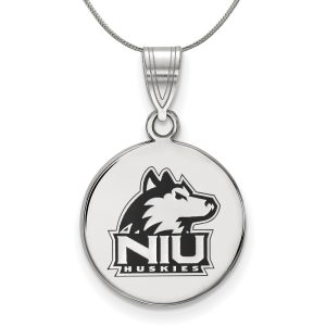 Sterling Silver Northern Illinois U Medium Enamel Disc Necklace