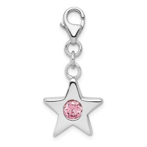 Sterling Silver October CZ Birthstone 13mm Star Clip-on Charm