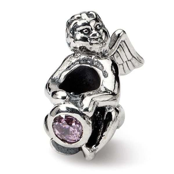 Sterling Silver October CZ Birthstone, Angel Bead Charm