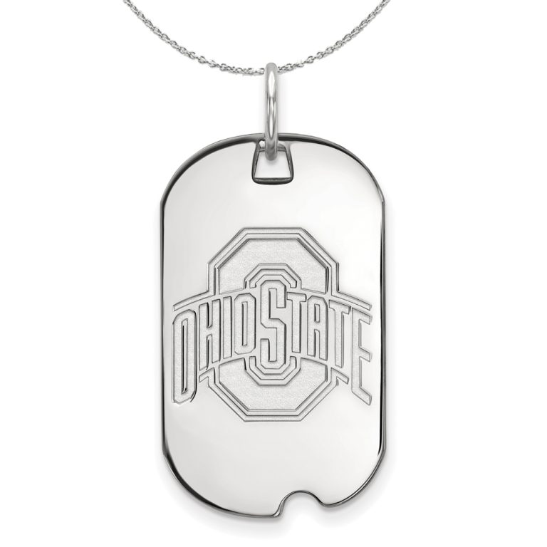 Sterling Silver Ohio State Dog Tag Pendant Necklace