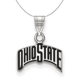 Sterling Silver Ohio State Small Enamel Pendant Necklace