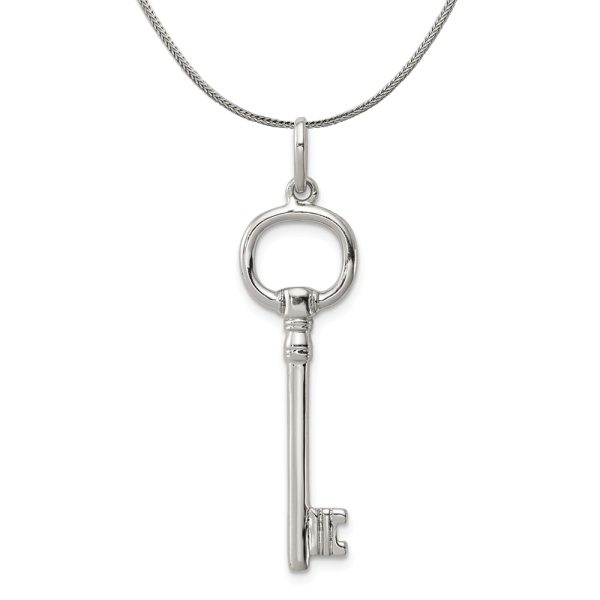 Sterling Silver Old Fashioned Key Charm, 1 1/4 Inch Necklace