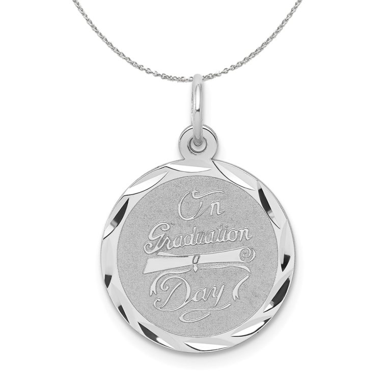 Sterling Silver, On Graduation Day Disc Charm, 15mm Necklace