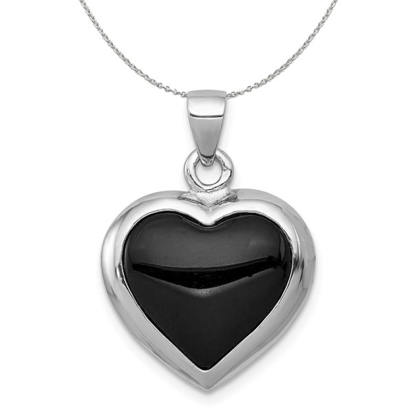 Sterling Silver, Onyx & Mother of Pearl Reversible Heart 17mm Necklace