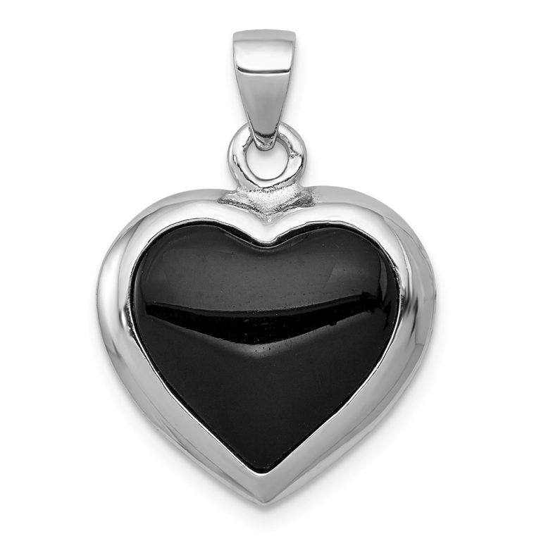 Sterling Silver, Onyx & Mother of Pearl Reversible Heart Pendant, 17mm