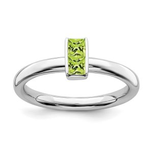 Sterling Silver Peridot 2 Stone Bar Stackable Ring, Size 8