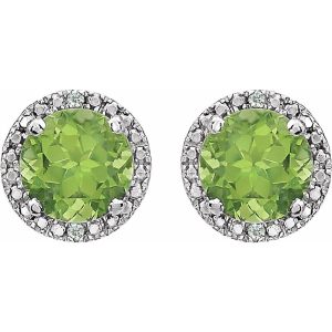 Sterling Silver, Peridot & .01 CTW Diamond 8mm Halo Style Earrings