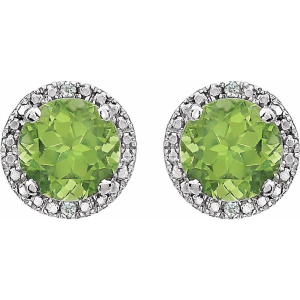 Sterling Silver, Peridot & .01 CTW Diamond 8mm Halo Style Earrings