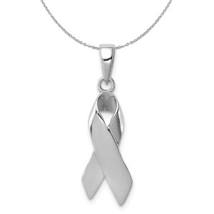 Sterling Silver Polished Cancer Awareness Ribbon Necklace