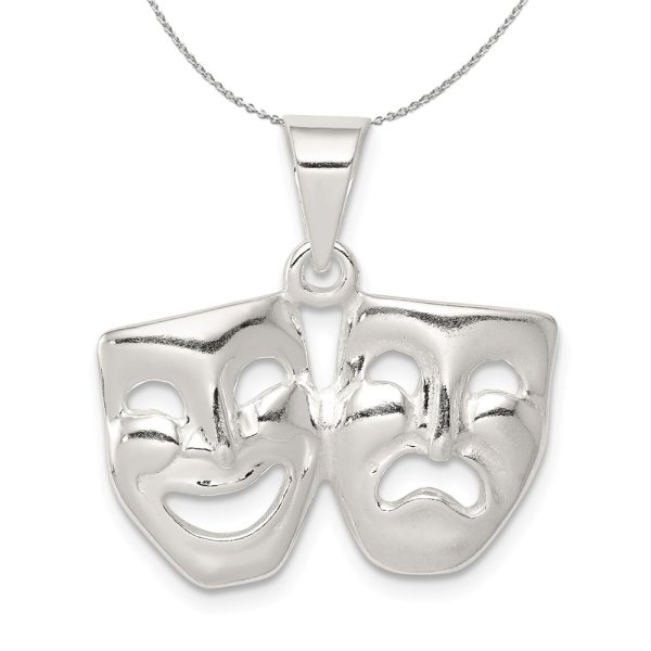 Sterling Silver Polished Comedy and Tragedy Mask Necklace