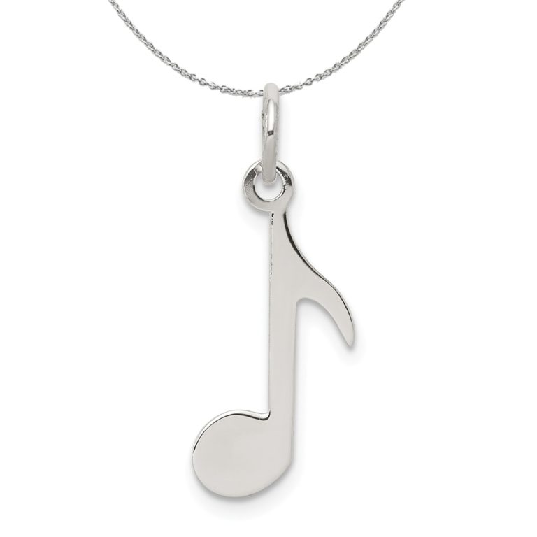 Sterling Silver Polished Music Note Charm Necklace