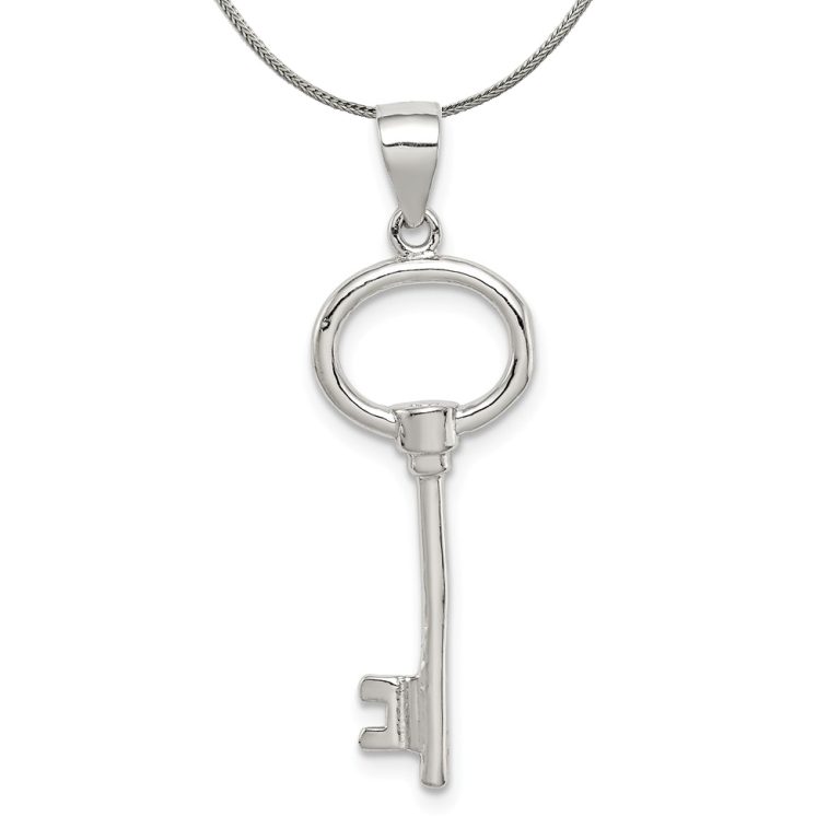 Sterling Silver Polished Skeleton Key Pendant Necklace