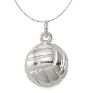 Sterling Silver Polished Volleyball 15mm Necklace