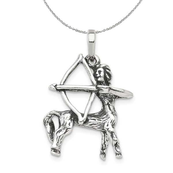 Sterling Silver Sagittarius the Archer Zodiac 3D Antiqued Necklace