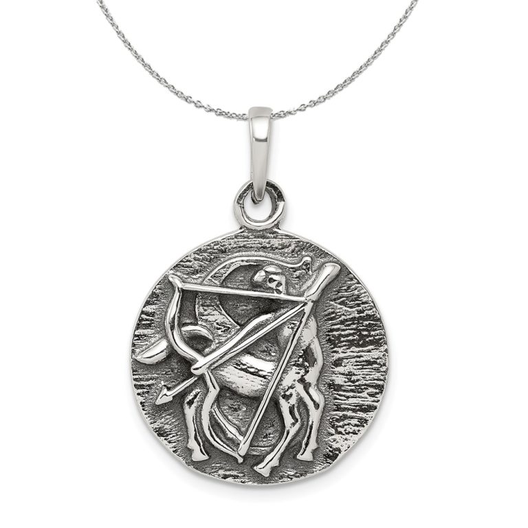 Sterling Silver Sagittarius the Archer Zodiac Circle Necklace