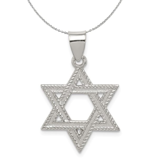 Sterling Silver Satin Textured Star of David Charm or Necklace