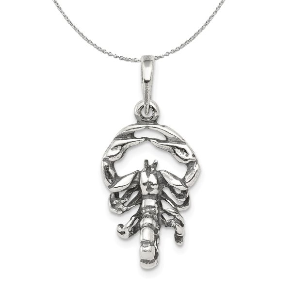 Sterling Silver Scorpio the Scorpion Zodiac 3D Antiqued Necklace