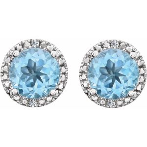 Sterling Silver, Sky Blue Topaz & .01 CTW Diamond 8mm Halo Earrings