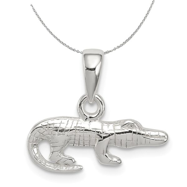 Sterling Silver Small 2D Alligator Necklace