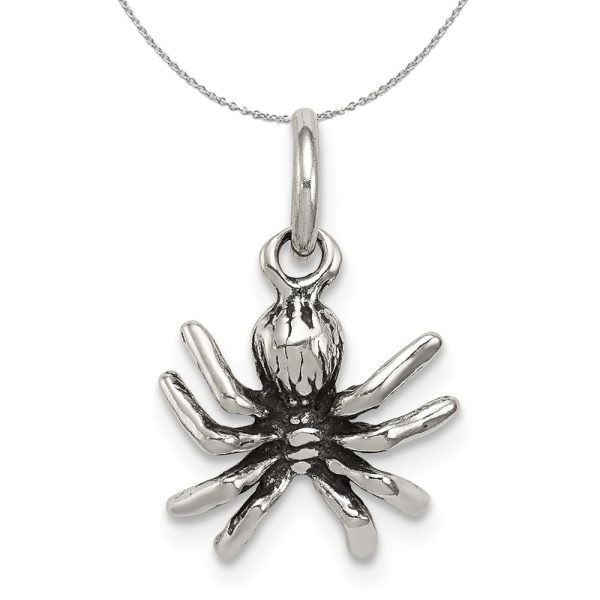 Sterling Silver Small 3D Antiqued Spider Necklace