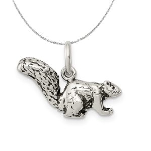 Sterling Silver Small Antiqued Squirrel Charm or Necklace